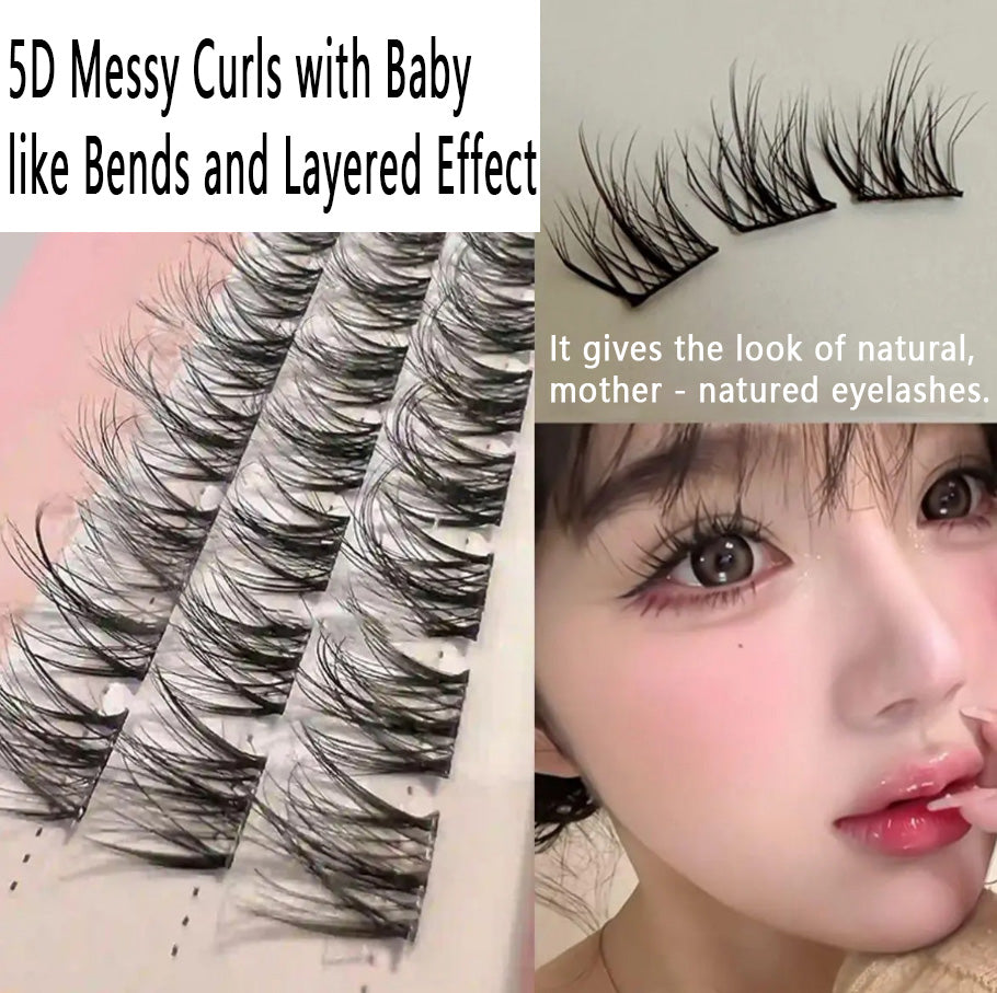 5D Glue - Free Baby - Curve Fluffy False Eyelashes: Messy Lazy - Person's Trilogy with Natural Hair - like Texture, Single Clusters