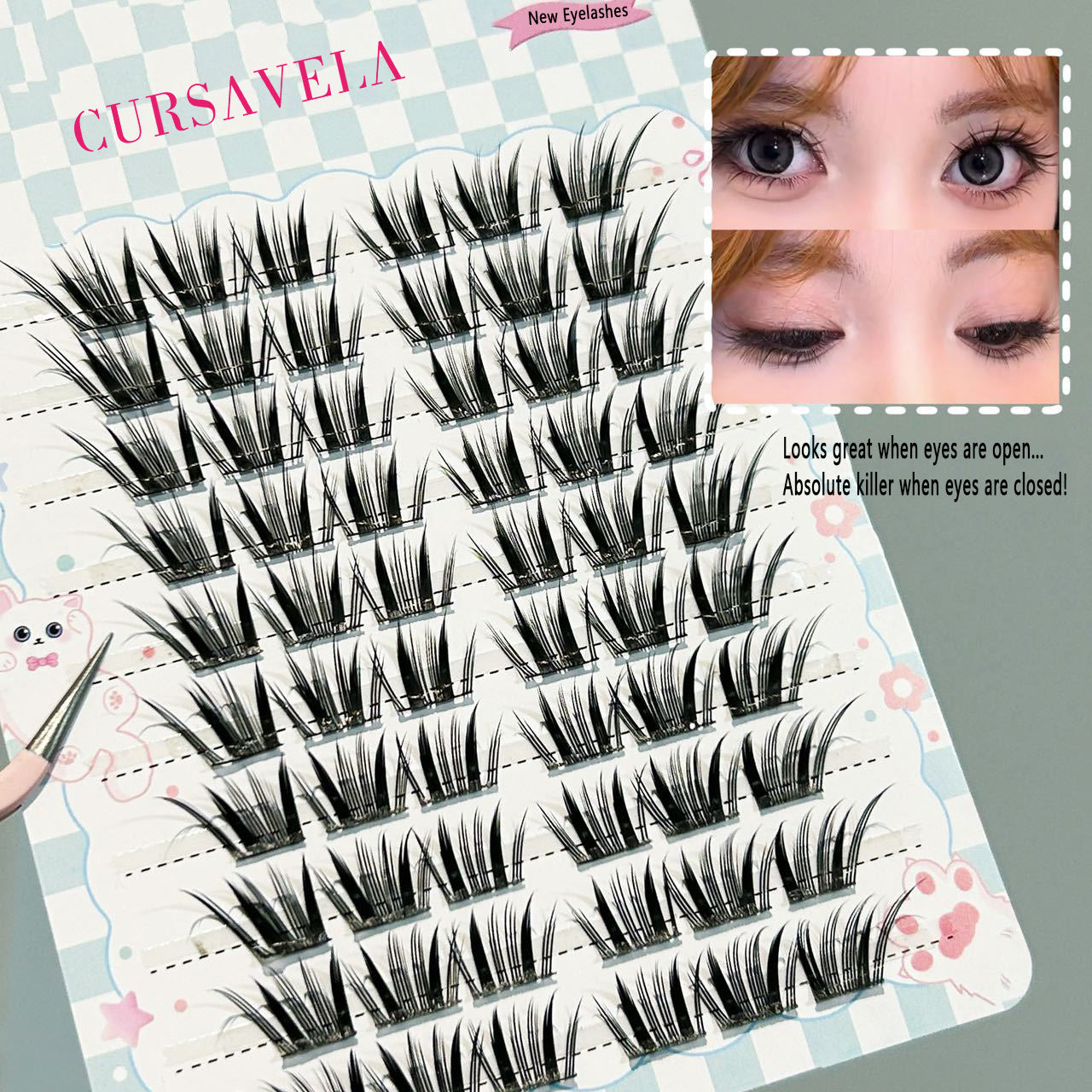 Individual DIY lashes Foxy & Seductive Manga False Eyelashes - Camera-Ready Slanted Style, Thick & Natural Pure Allure Vibe