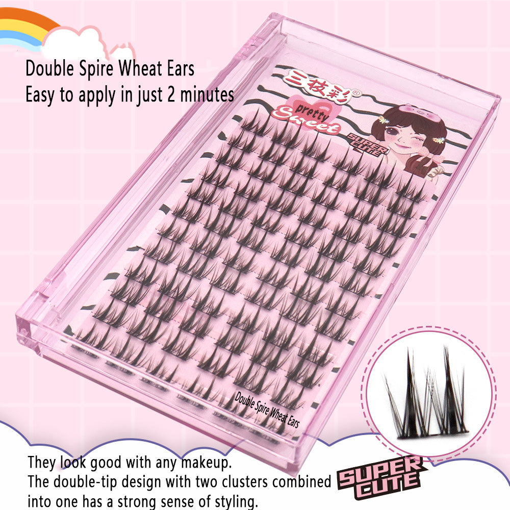 Cursavela Comic-Style Three-Segmented Double-Spike Wheat Eyelashes: Rigid Stems, Large Capacity, Realistic and Natural, an Essential Tool for Beginners and Lazy People