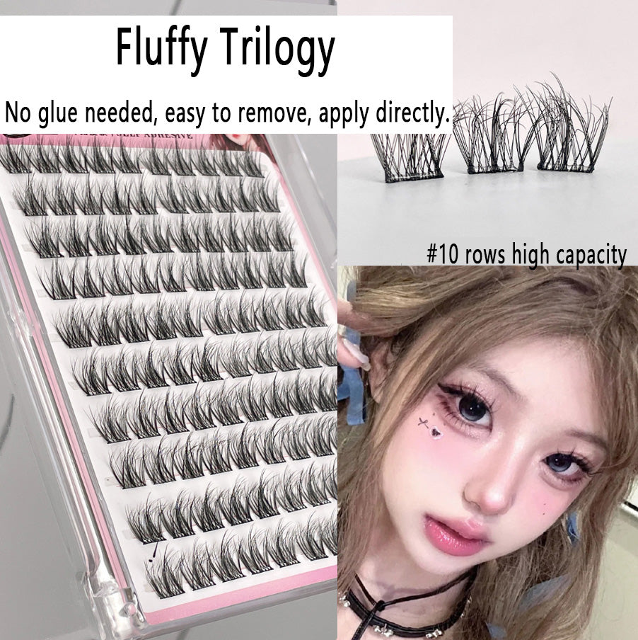 100pcs Glue-Free High-Volume Mink Eyelashes - 5D Fluffy Lazy Trilogy, Natural and Realistic Messy Look