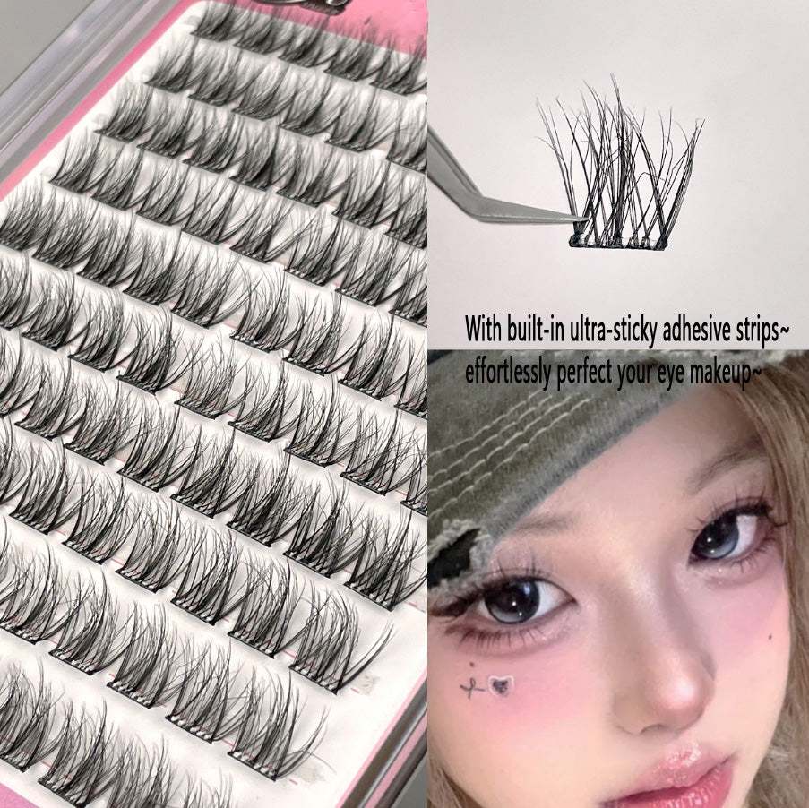 100pcs Glue-Free High-Volume Mink Eyelashes - 5D Fluffy Lazy Trilogy, Natural and Realistic Messy Look