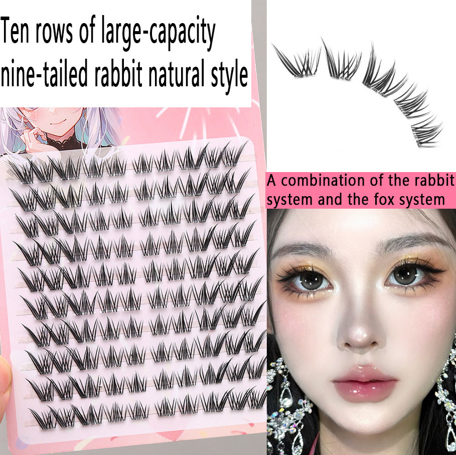 10 Rows of Best-selling Nine-Tailed Rabbit False Eyelashes! Naturally oblique flying style fits all eye shapes, simulates real lashes and enlarges eyes, a must-have for influencers!