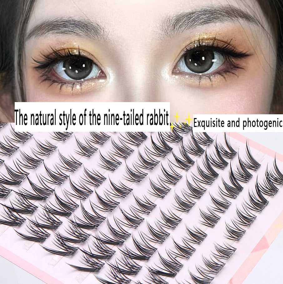 10 Rows of Best-selling Nine-Tailed Rabbit False Eyelashes! Naturally oblique flying style fits all eye shapes, simulates real lashes and enlarges eyes, a must-have for influencers!