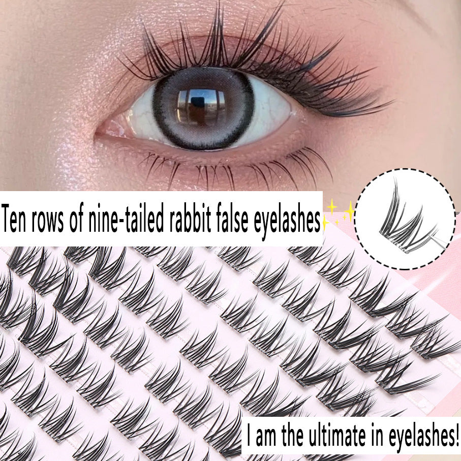 10 Rows of Best-selling Nine-Tailed Rabbit False Eyelashes! Naturally oblique flying style fits all eye shapes, simulates real lashes and enlarges eyes, a must-have for influencers!