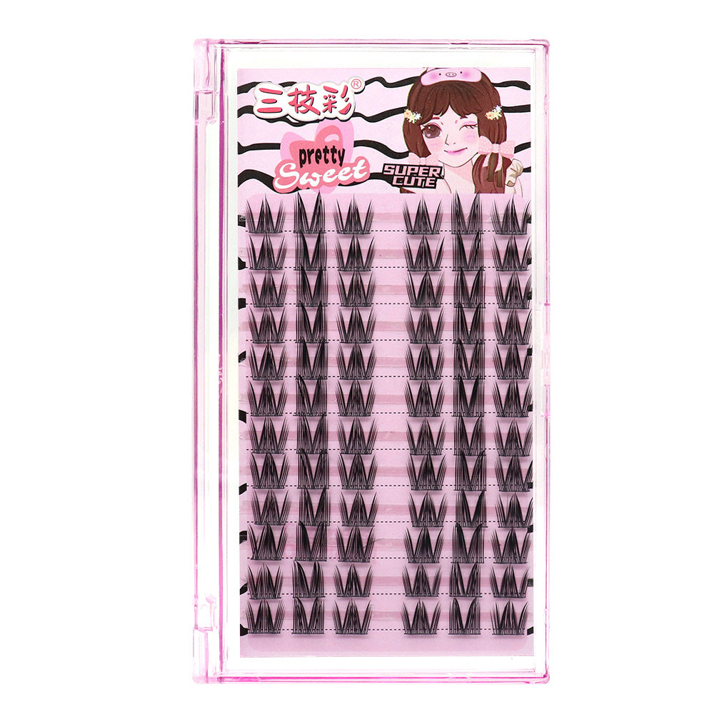 Cursavela Comic-Style Three-Segmented Double-Spike Wheat Eyelashes: Rigid Stems, Large Capacity, Realistic and Natural, an Essential Tool for Beginners and Lazy People