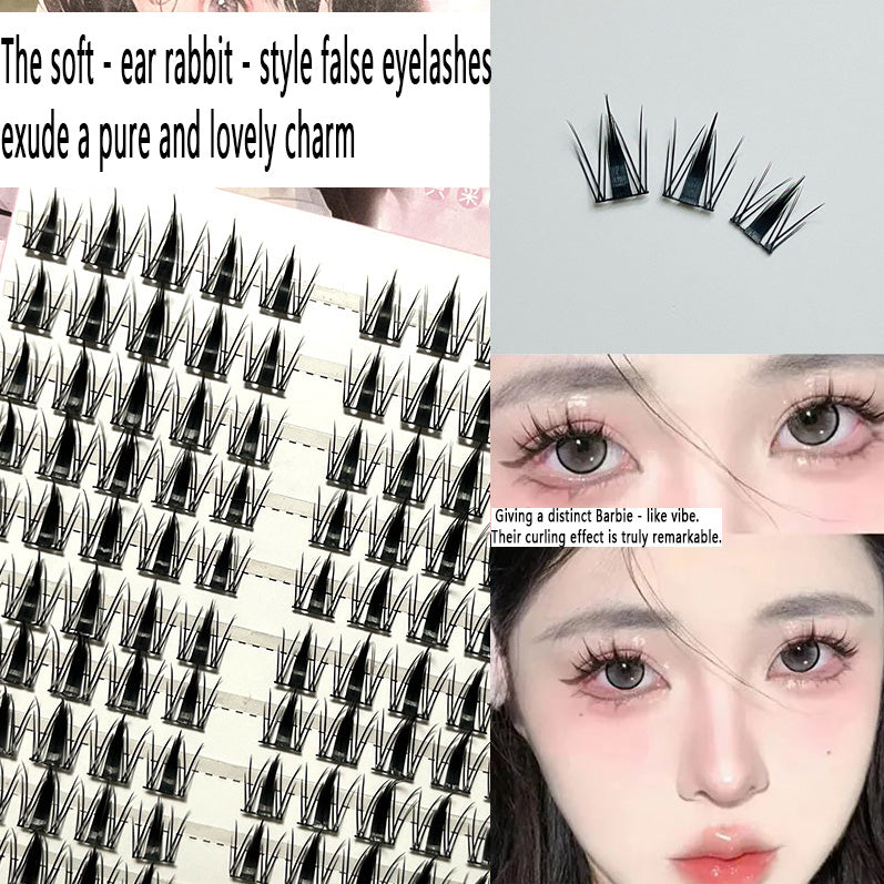 100pcs Sweet - cool K - pop girl group style! Wild rabbit segmented false eyelashes with thin stems, a large capacity of ten rows is coming!