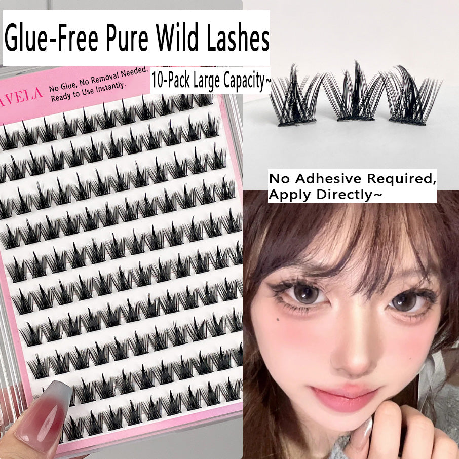 100pcs Glue-Free Pure Wild Devil False Eyelashes - Natural Segmented Self-Adhesive Eyelashes for Beginners