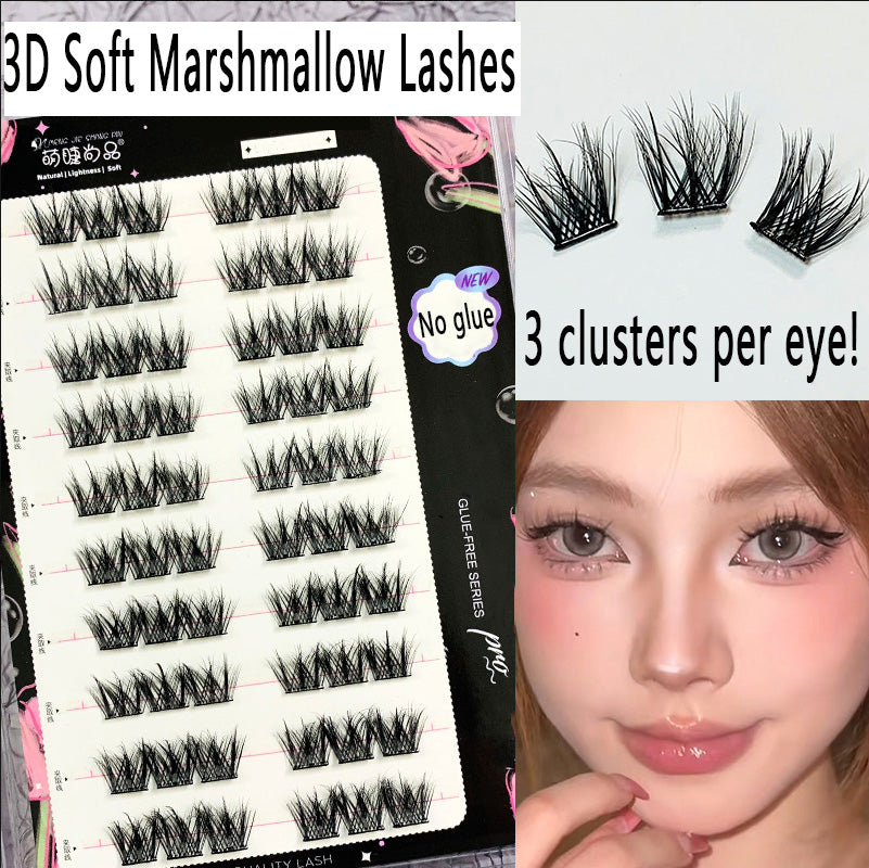 100pcs A Must - Have for Newbies! Large - Capacity Single - Cluster Segmented 3D Soft Marshmallow False Eyelashes, Self - Adhesive, Glue - Free, and Removal - Free, Super Dense
