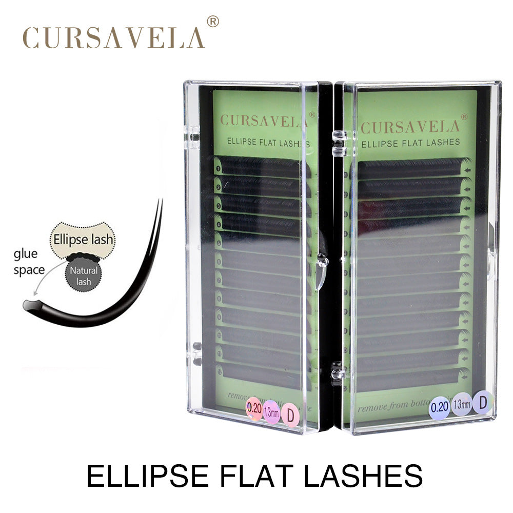Ellipse Flat Eyelashes CURSAVELA 100pcs 0.15/0.2 Mixed Extension Lashes Faux Mink False New Matte Eyelashes Supplies Individual Split Tips