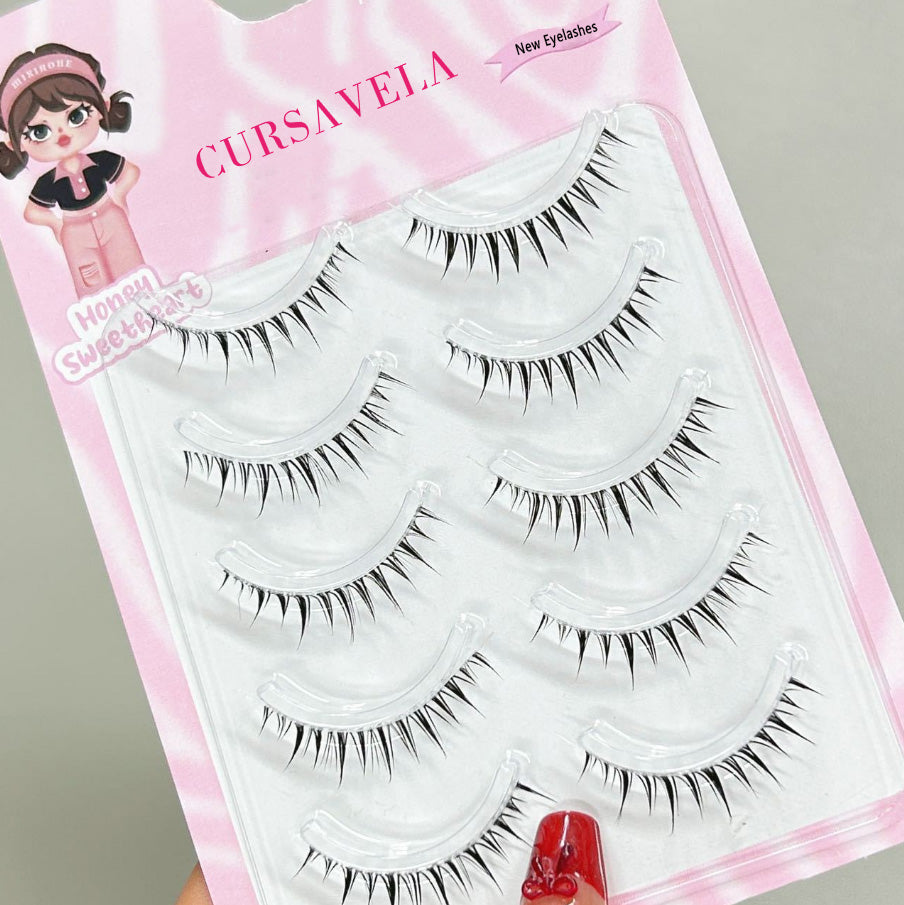 100pcs CURSAVELA 9mm Natural Comic-Style Short False Eyelashes - One-Strip Design for a Subtle, Camera-Ready Look