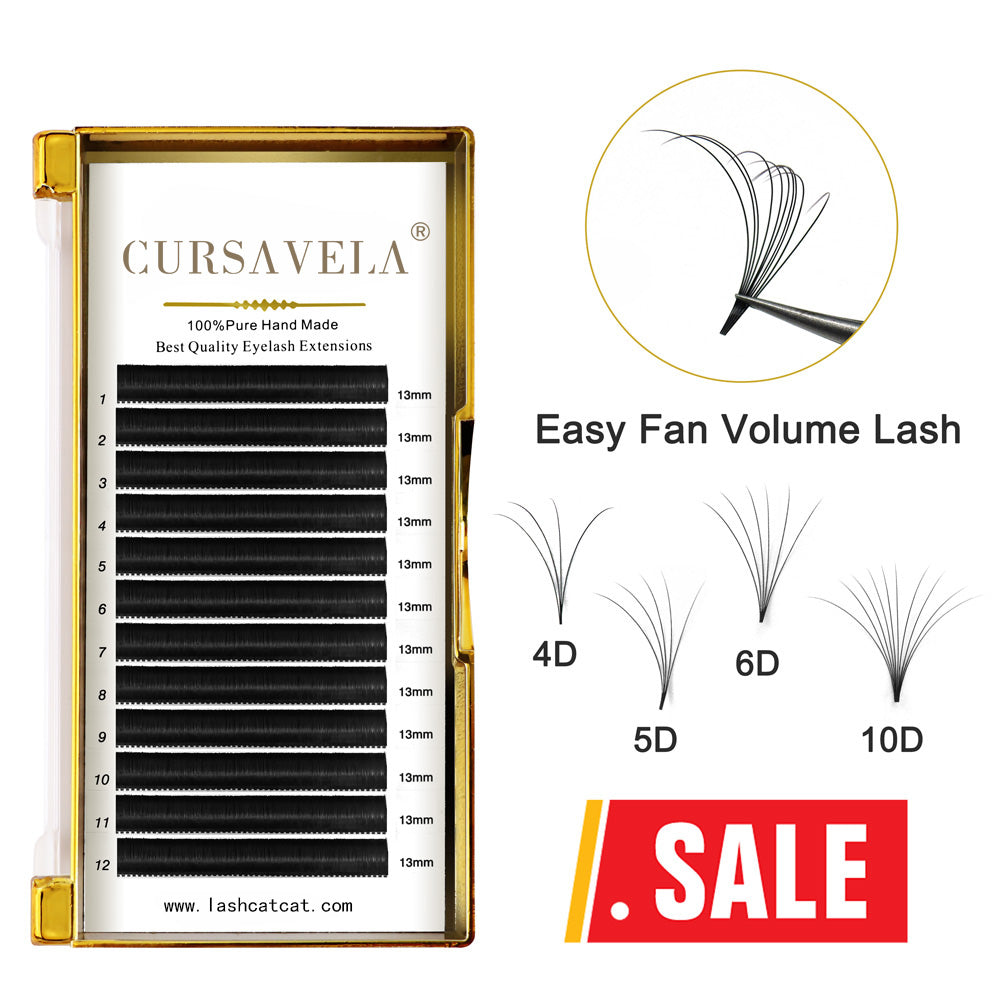 CURSAVELA 100pcs Easy Fan Volume Eyelash Extensions – Fast Blooming Self-Making Faux Mink Lashes Chinese Translation