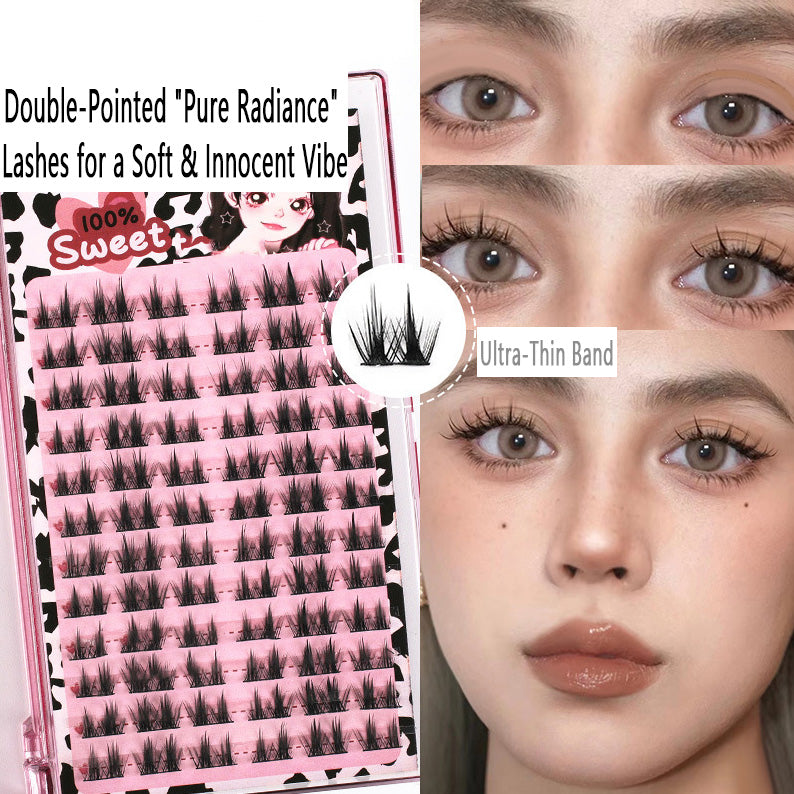 Individual DIY lashes Pure and Sexy Style Double - Tipped "White Moonlight" False Eyelashes, Natural and Realistic Fairy Hair Single Clusters, Ultra - Thin Stem for Enlarged Eyes