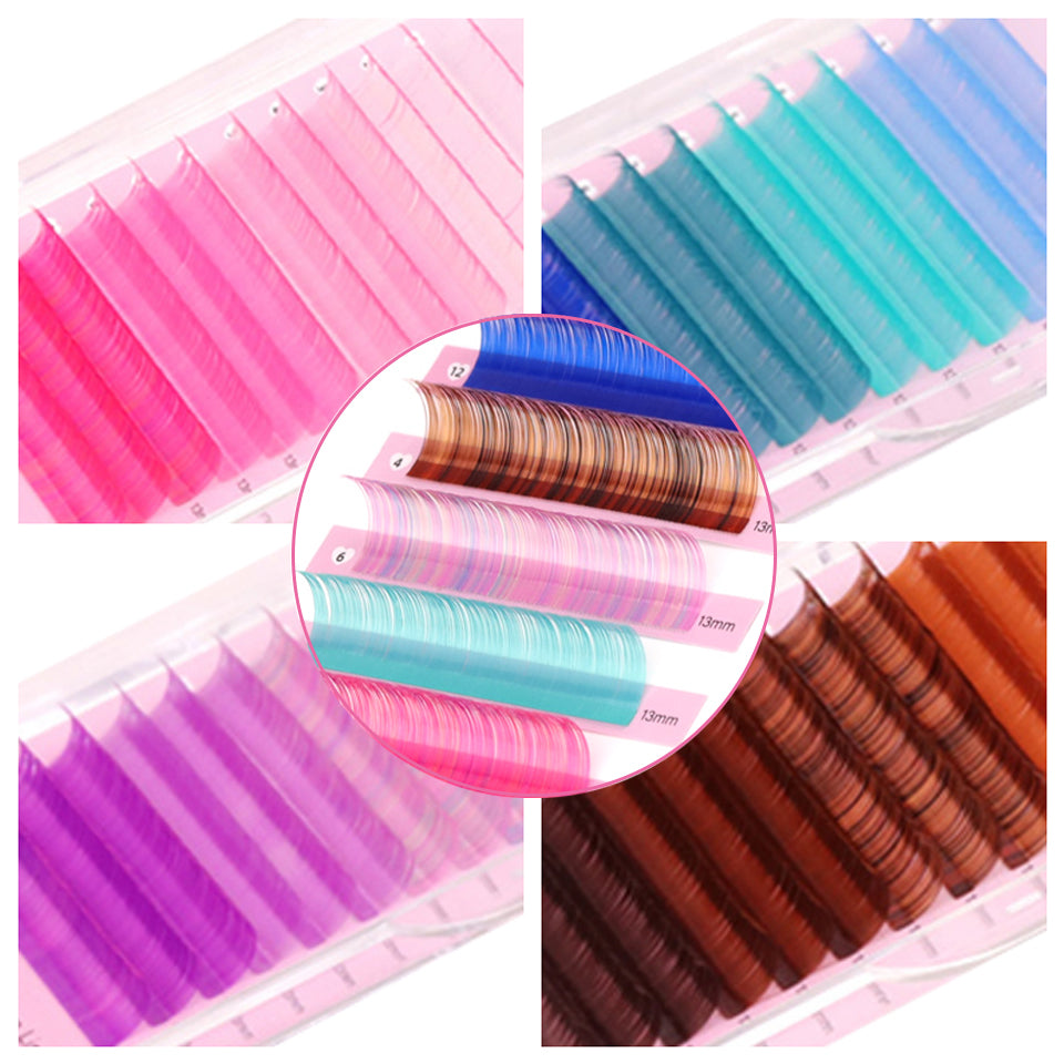 100pcs Colorful Eyelash Individual Extensions for Halloween – Mix of Pink, Red, Green, Blue, and Purple by CURSAVELA