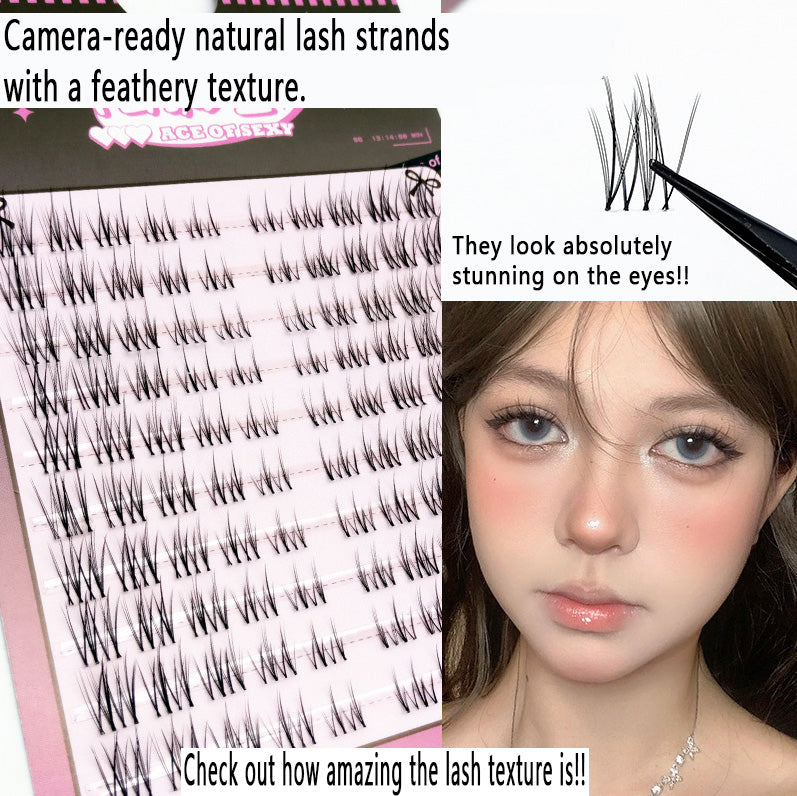 100pcs 10-Pack Natural Lash Effect Segmented Transparent Stem Eyelashes - Perfect for Beginners and Lazy Enthusiasts