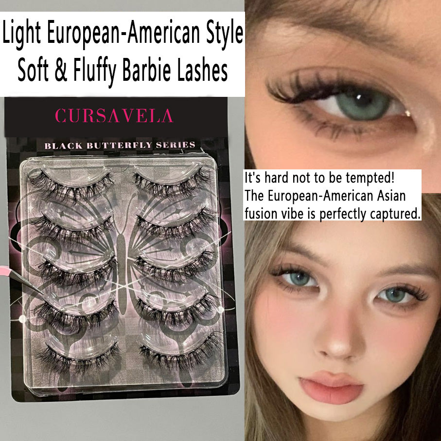 Classic Volume Eyelashes Fluffy Barbie Mixed-Race False Eyelashes | One-Piece Curled Design, Stunning for Photos and Daily Wear