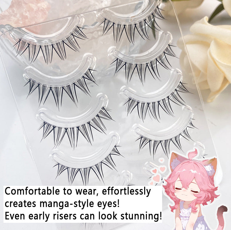 100pcs Lazy Natural One-Piece False Eyelashes - Fairy Transparent Stems with Mini Devil Hybrid Manga Style (Beginner Friendly)