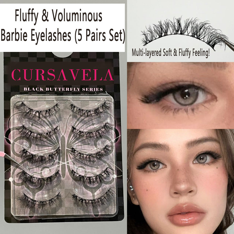 Classic Volume Eyelashes Fluffy Barbie Mixed-Race False Eyelashes | One-Piece Curled Design, Stunning for Photos and Daily Wear