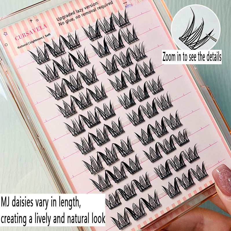 100pcs High-Capacity Glue-Free Daisy False Eyelashes - Natural Fairy Style, Perfect for Daily Wear and Beginners, Voluminous and Curly