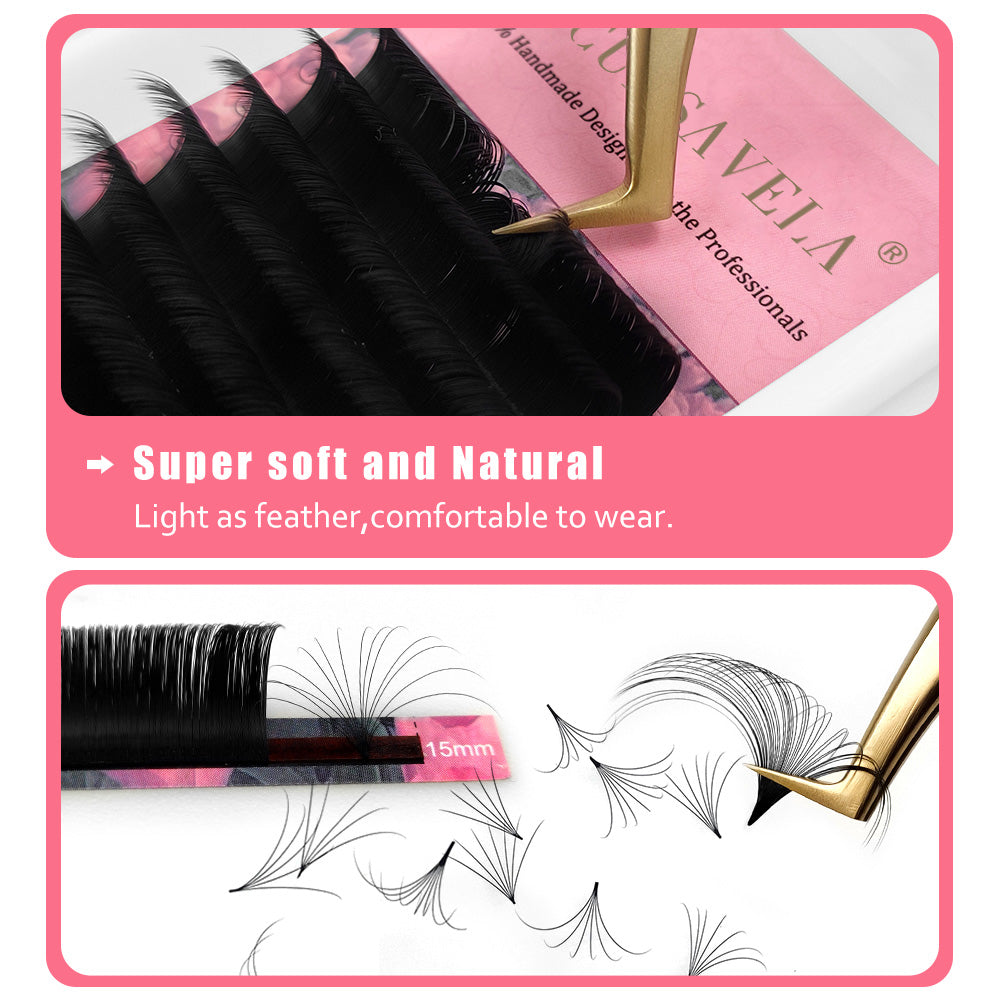 100 pcs Easy Fan Eyelashes Cashmere Matte Mink Eyelash Extensions – Fast Blooming Soft Mega Volume Chinese Translation