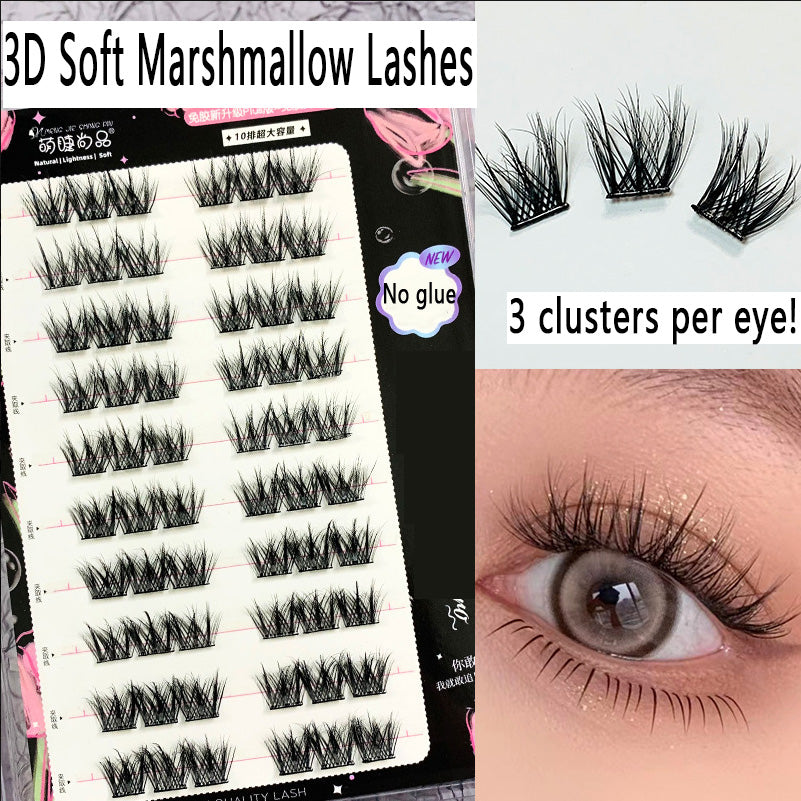 100pcs A Must - Have for Newbies! Large - Capacity Single - Cluster Segmented 3D Soft Marshmallow False Eyelashes, Self - Adhesive, Glue - Free, and Removal - Free, Super Dense