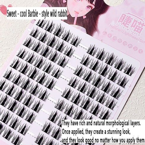 100pcs Sweet - cool K - pop girl group style! Wild rabbit segmented false eyelashes with thin stems, a large capacity of ten rows is coming!