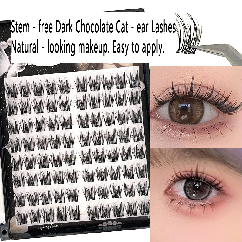 Glue - free Stemless Dark Chocolate Cat - ear False Eyelashes, 8 - row Large Capacity, Effortlessly Create Natural - looking Eyelashes