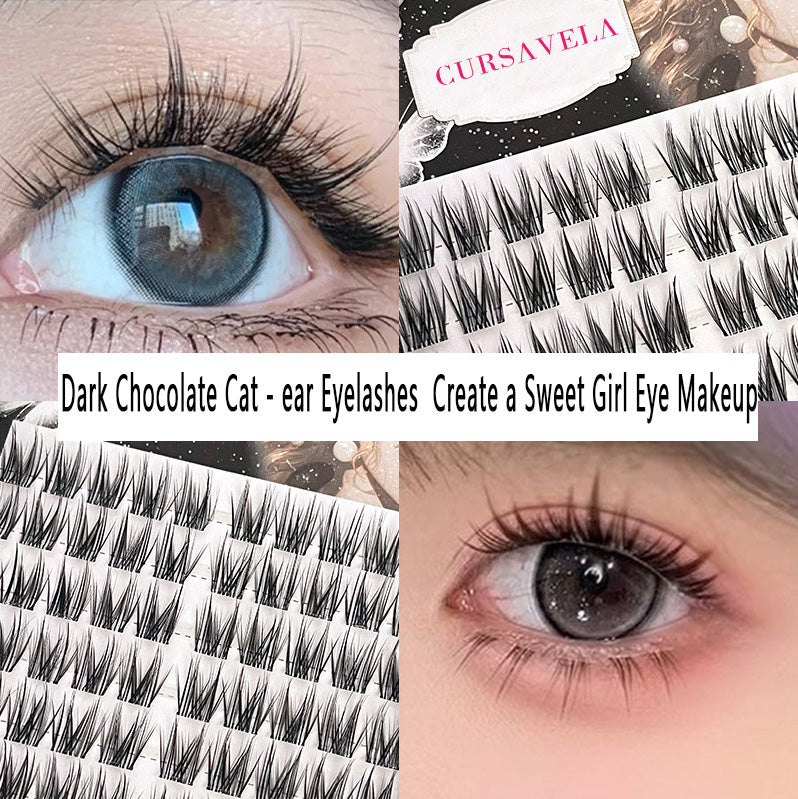 Glue - free Stemless Dark Chocolate Cat - ear False Eyelashes, 8 - row Large Capacity, Effortlessly Create Natural - looking Eyelashes