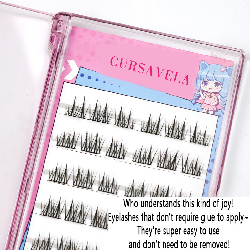 Individual DIY lashes Glue-Free Double-Pointed Lazy Sunflower Lashes - Transparent Self-Adhesive Individual Clusters, 1-Second Quick Stick, Natural & Realistic