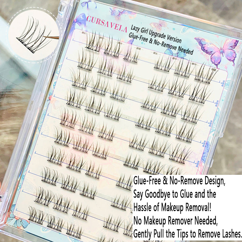 100pcs Glue-Free Natural Mint False Eyelashes - Voluminous C-Curl Ultra-Soft Clusters, Perfect for Beginners