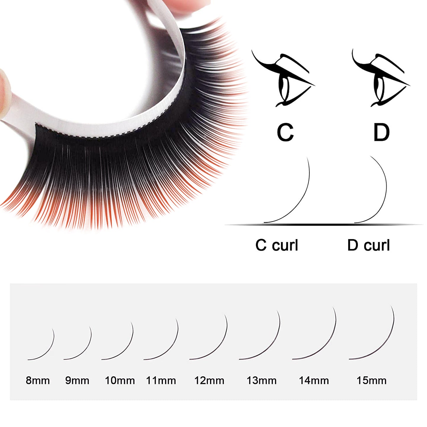 100pcs Ombre Colored Individual Eyelash Extensions: Pink, Red, Blue, and Purple Mix for Natural and Mega Volume Russian Styles