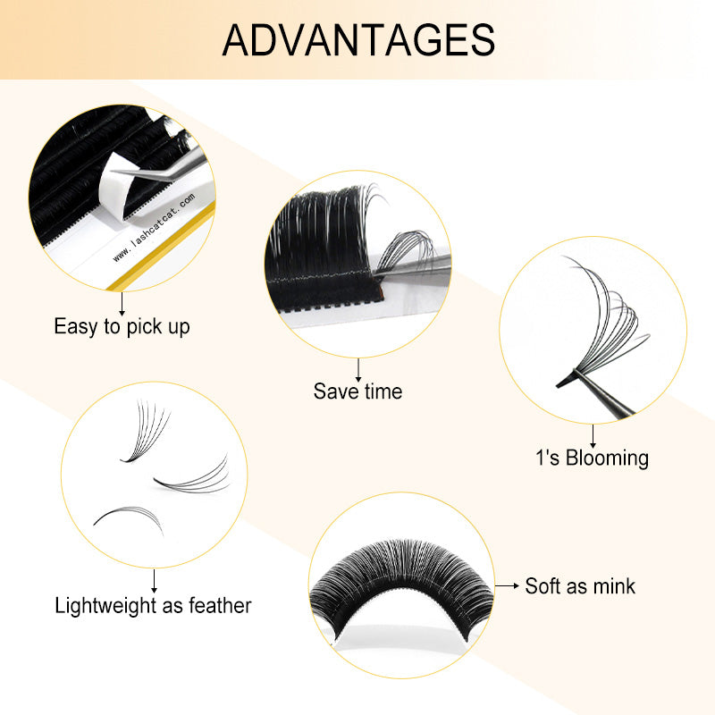 100pcs CURSAVELA Easy Fan Eyelashes Extensions Blooming Lashes Self-Making Flowering Fast Fans Eyelashes Bloom Thick Faux Mink Lash
