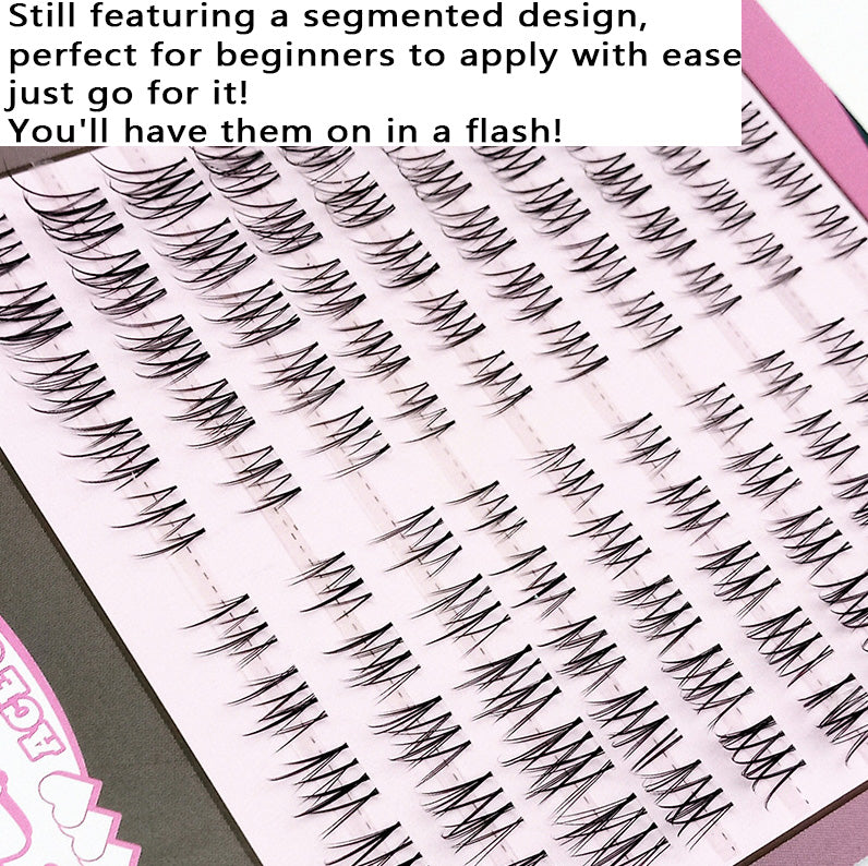 100pcs 10-Pack Natural Lash Effect Segmented Transparent Stem Eyelashes - Perfect for Beginners and Lazy Enthusiasts