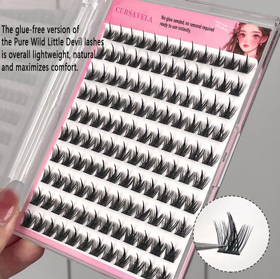 100pcs Glue-Free Pure Wild Devil False Eyelashes - Natural Segmented Self-Adhesive Eyelashes for Beginners