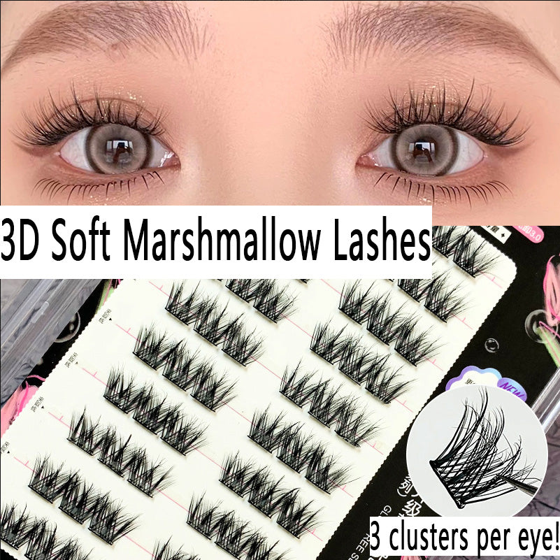100pcs A Must - Have for Newbies! Large - Capacity Single - Cluster Segmented 3D Soft Marshmallow False Eyelashes, Self - Adhesive, Glue - Free, and Removal - Free, Super Dense