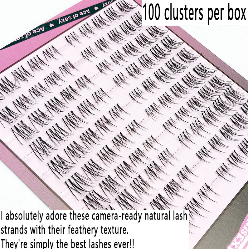 100pcs 10-Pack Natural Lash Effect Segmented Transparent Stem Eyelashes - Perfect for Beginners and Lazy Enthusiasts