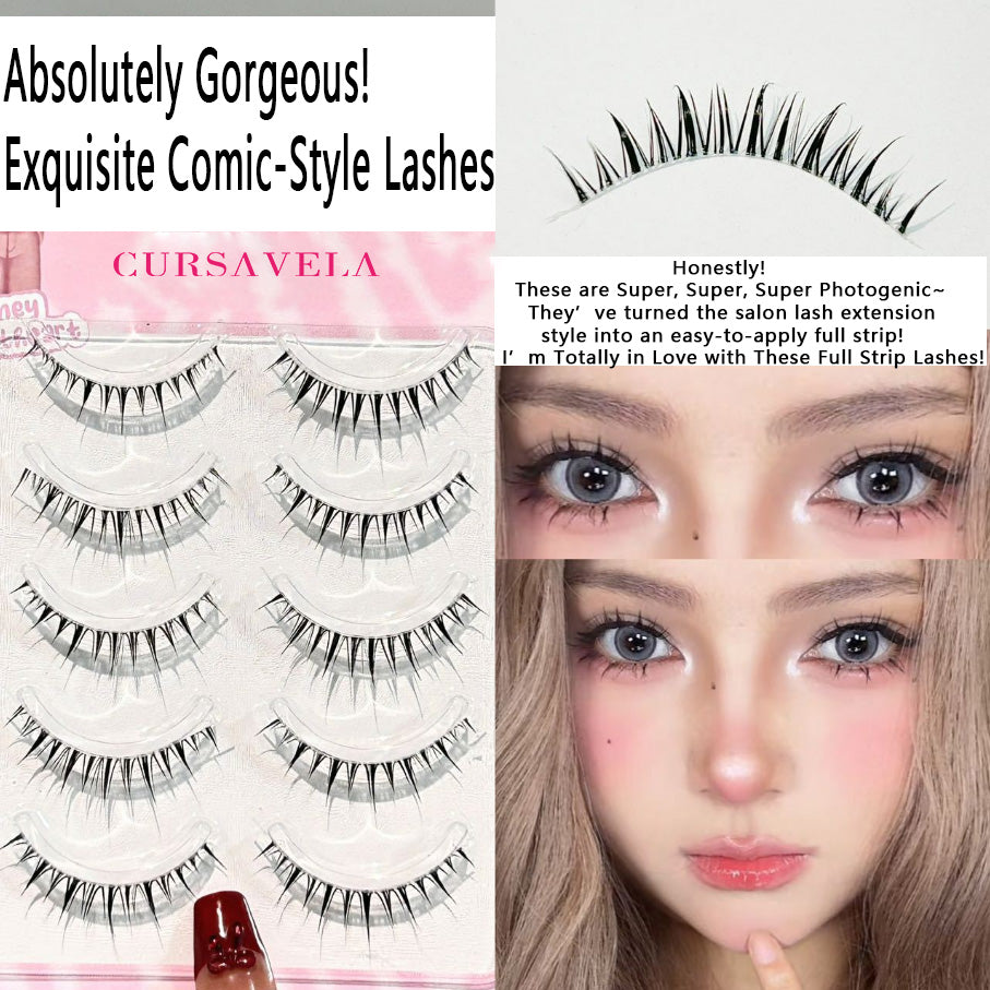 100pcs CURSAVELA 9mm Natural Comic-Style Short False Eyelashes - One-Strip Design for a Subtle, Camera-Ready Look