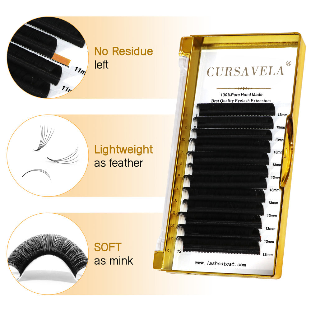 100pcs CURSAVELA Easy Fan Eyelashes Extensions Blooming Lashes Self-Making Flowering Fast Fans Eyelashes Bloom Thick Faux Mink Lash