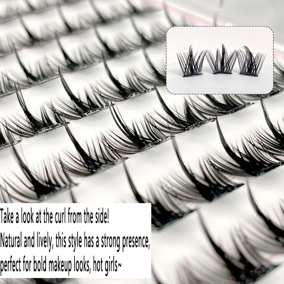 100pcs Glue-Free Pure Wild Devil False Eyelashes - Natural Segmented Self-Adhesive Eyelashes for Beginners