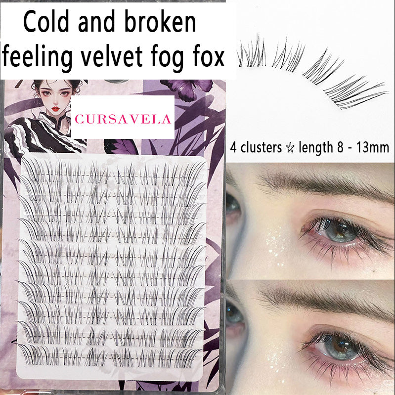 Cursavela Individual DIY lashes Velvet Mist Fox Segmented Fairy Lashes | Natural Cold Ethereal Broken Vibe Fox-Style False Lashes