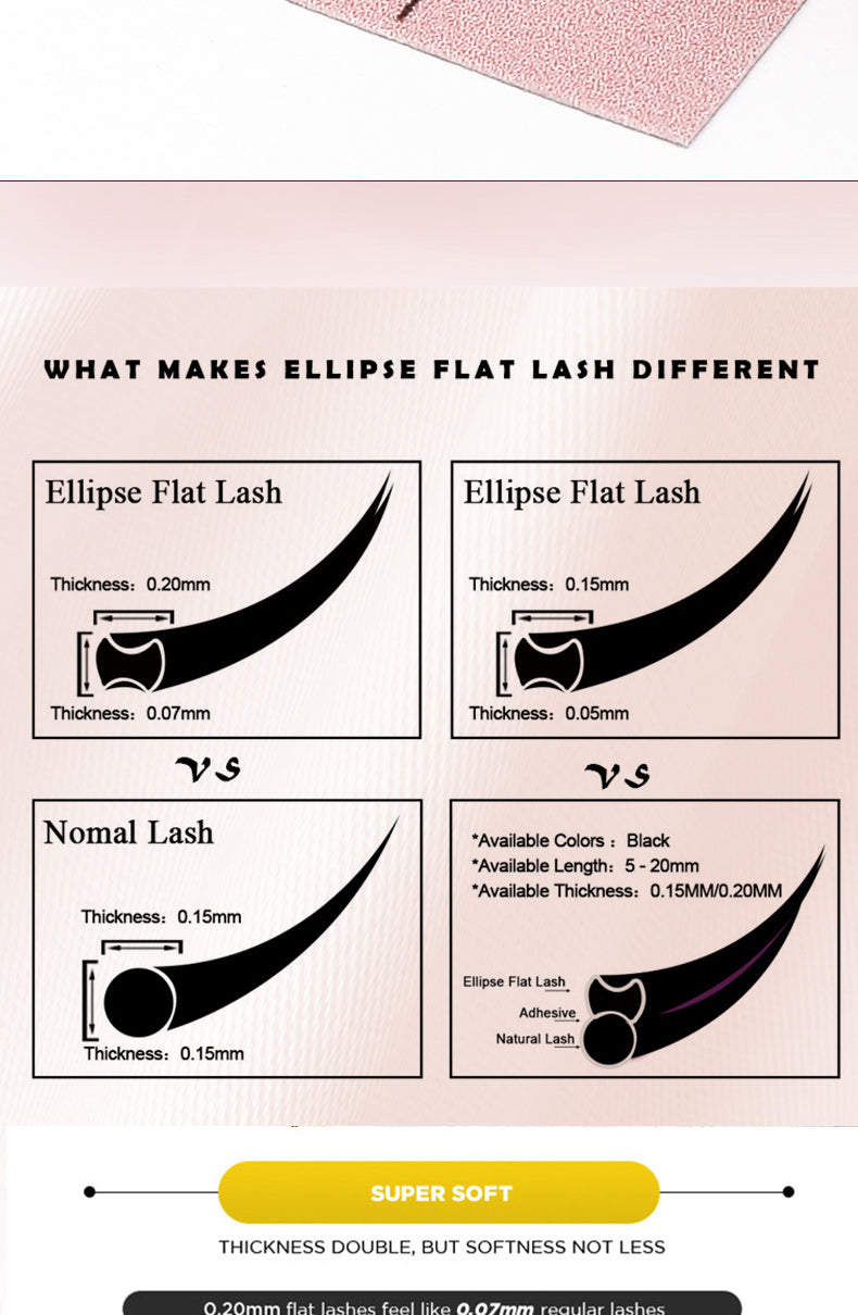 Ellipse Flat Eyelashes Handmade , Natural Style, Synthetic Hair, Durable and Reusable False Eyelashes, Thick Colorful Custom Makeup Lashes