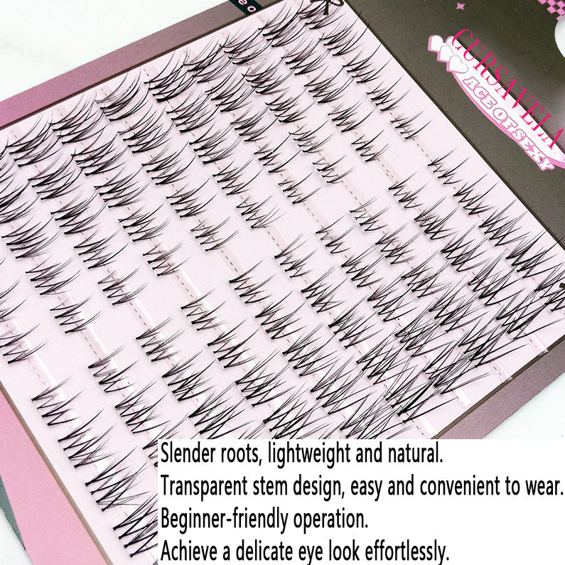 100pcs 10-Pack Natural Lash Effect Segmented Transparent Stem Eyelashes - Perfect for Beginners and Lazy Enthusiasts