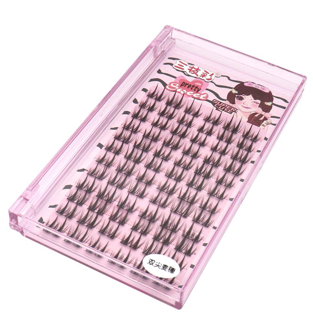 Cursavela Comic-Style Three-Segmented Double-Spike Wheat Eyelashes: Rigid Stems, Large Capacity, Realistic and Natural, an Essential Tool for Beginners and Lazy People