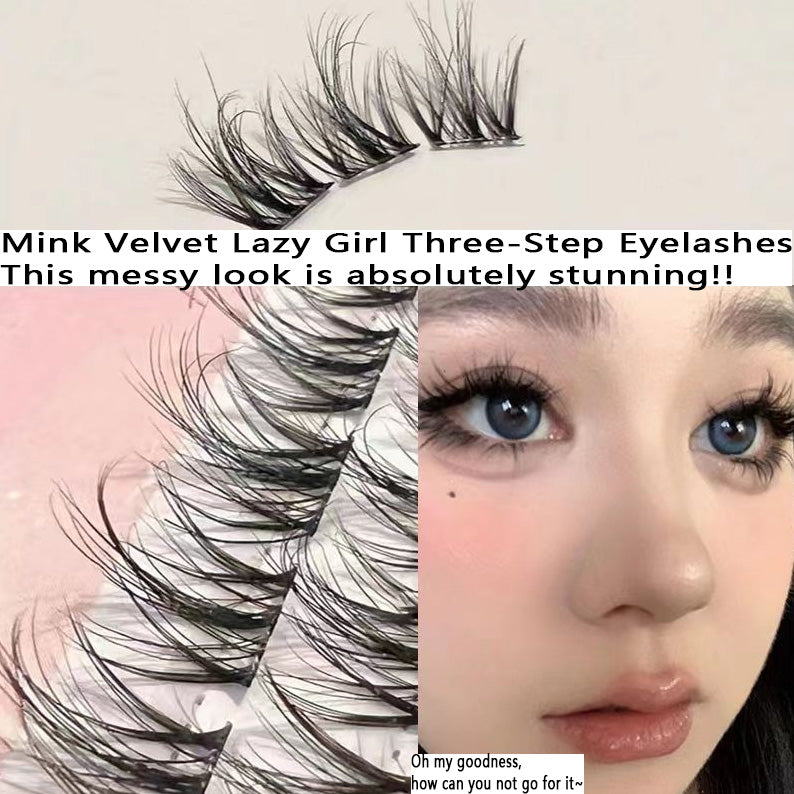 5D Baby Curl Layered Effect! Fluffy Natural-Style False Eyelashes Lazy Girl Three-Step, Single Cluster Realistic Design