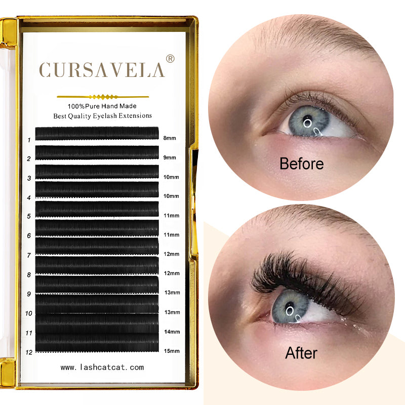 100pcs CURSAVELA Easy Fan Eyelashes Extensions Blooming Lashes Self-Making Flowering Fast Fans Eyelashes Bloom Thick Faux Mink Lash