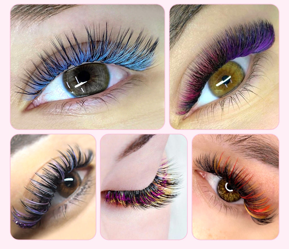 100pcs Colorful Eyelash Individual Extensions for Halloween – Mix of Pink, Red, Green, Blue, and Purple by CURSAVELA