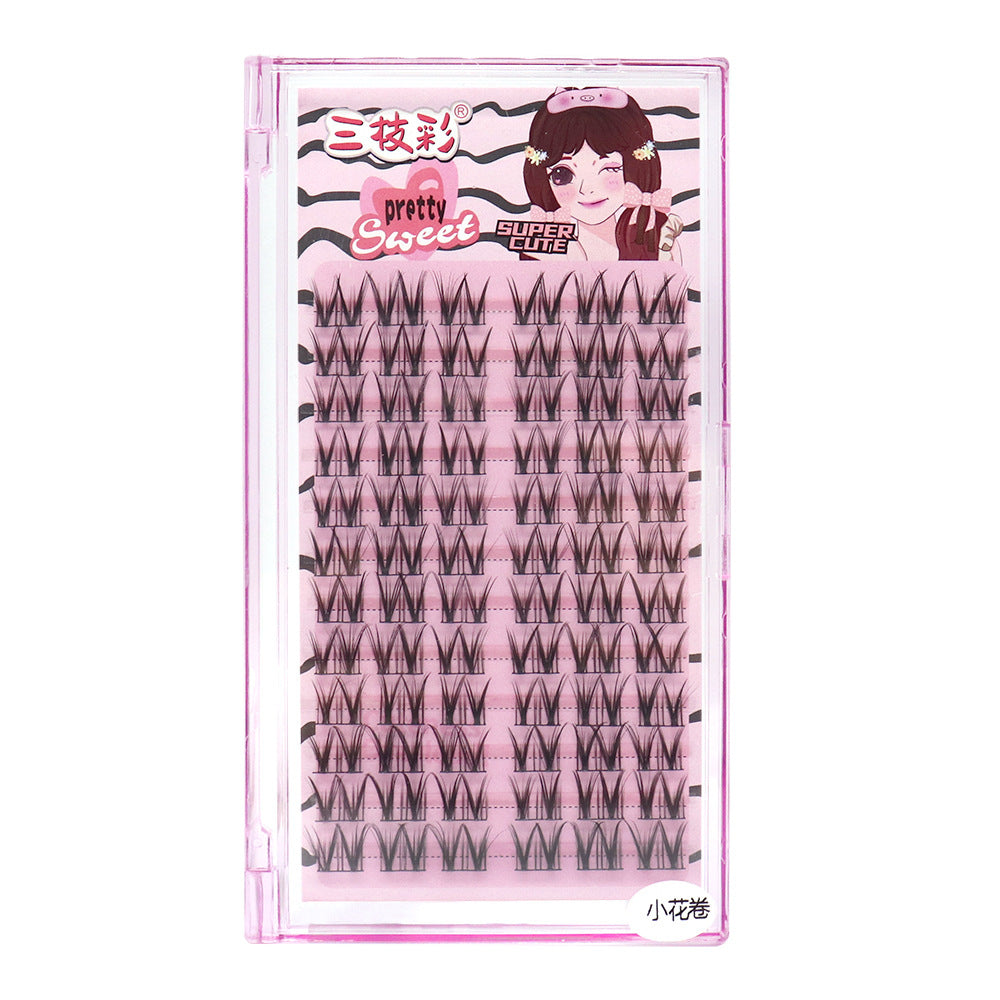 Cursavela Comic-Style Three-Segmented Double-Spike Wheat Eyelashes: Rigid Stems, Large Capacity, Realistic and Natural, an Essential Tool for Beginners and Lazy People