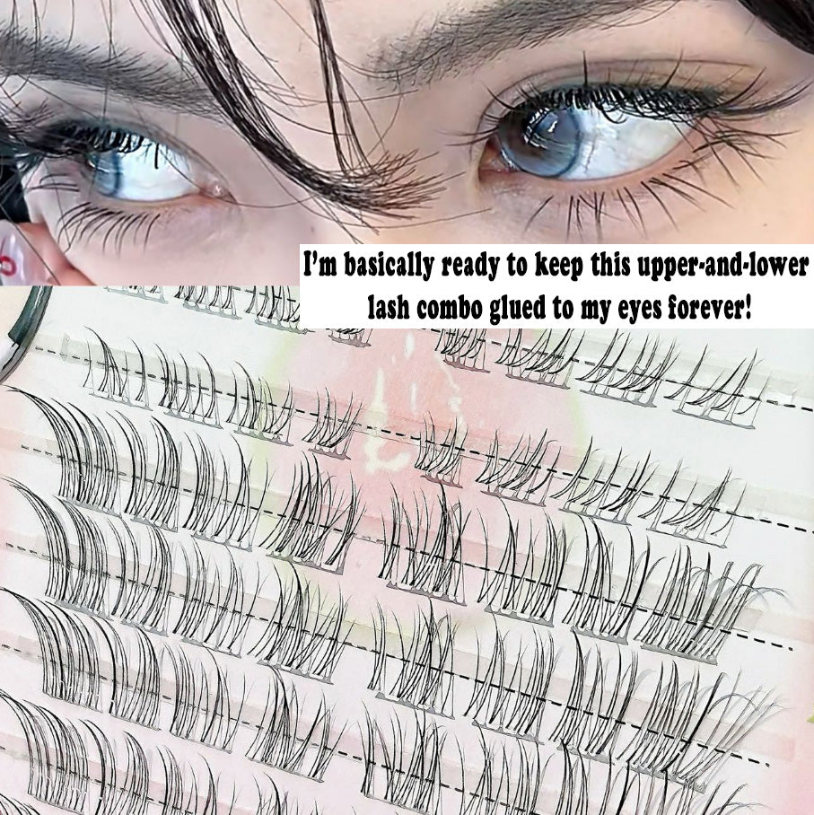 Individual DIY lashes Born-with-It Fox-Style Segmented False Lashes - Upper & Lower Lash Set, Naturally Curled, Self-Adhesive & No Remover Needed, Realistic Eyelashes