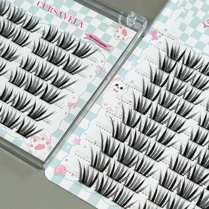 Individual DIY lashes  Foxy & Seductive Manga False Eyelashes - Camera-Ready Slanted Style, Thick & Natural Pure Allure Vibe