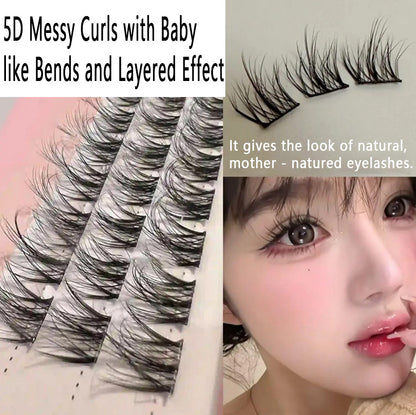 5D Glue - Free Baby - Curve Fluffy False Eyelashes: Messy Lazy - Person's Trilogy with Natural Hair - like Texture, Single Clusters