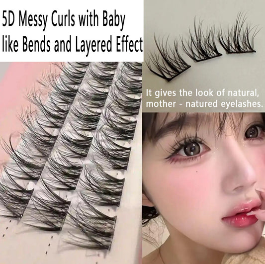 5D Glue - Free Baby - Curve Fluffy False Eyelashes: Messy Lazy - Person's Trilogy with Natural Hair - like Texture, Single Clusters